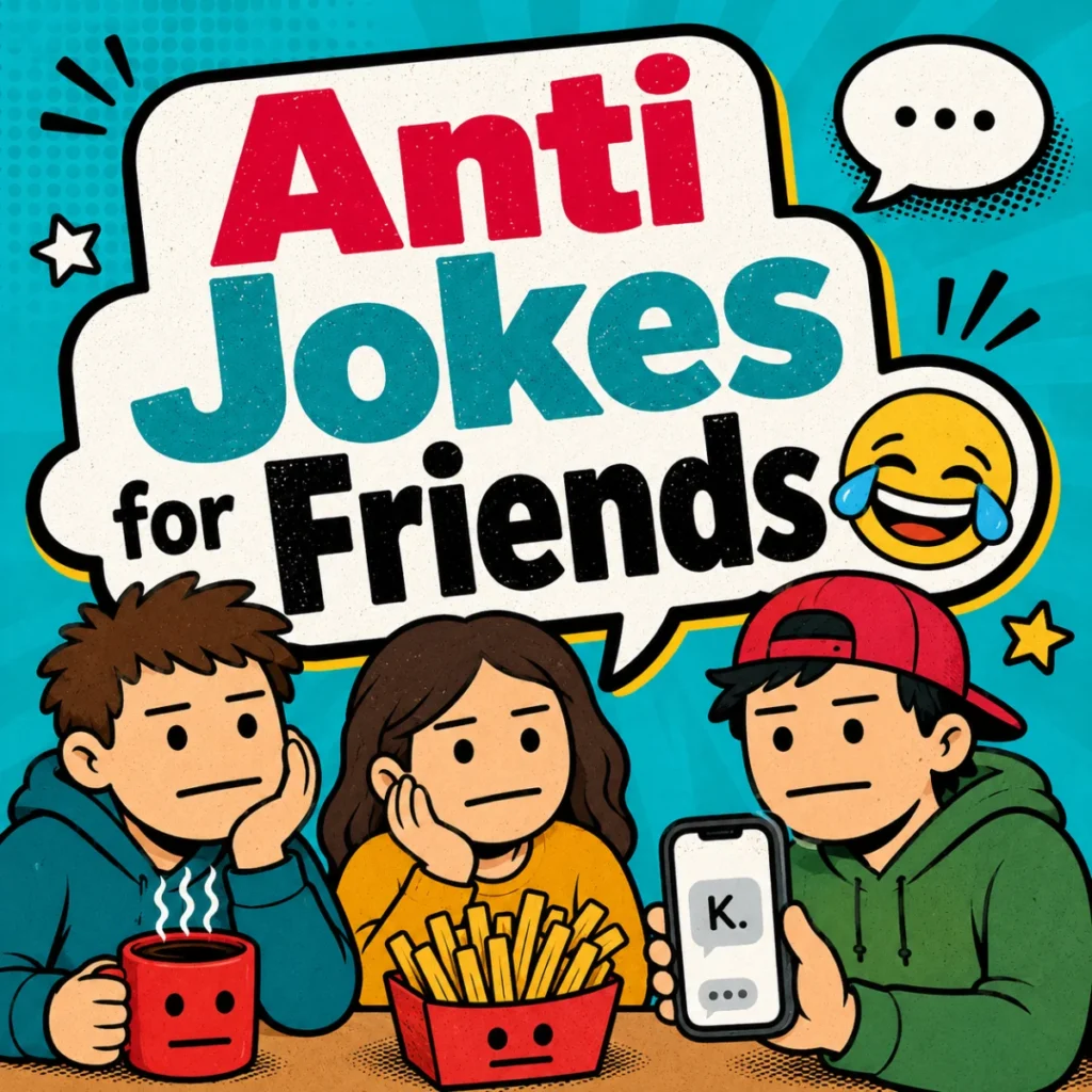 Funny anti jokes for friends featuring unexpected punchlines, dry humor, and clean laughs to share together.