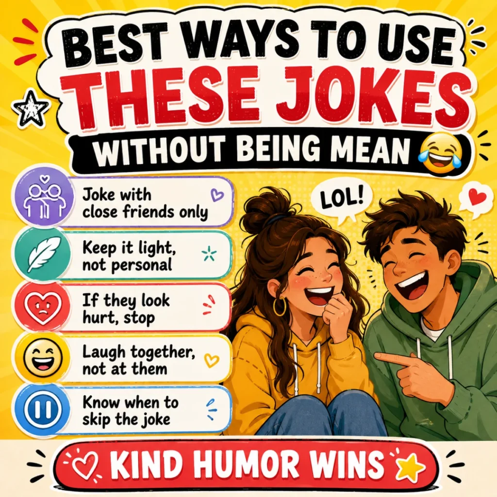 Friends laughing together while sharing kind, lighthearted jokes in a fun and respectful setting