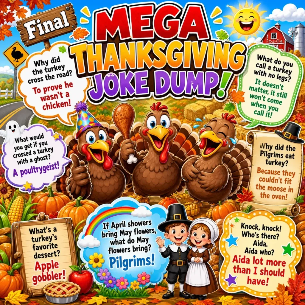 A joyful collection of the funniest jokes and punchlines displayed in a colorful celebration-themed scene with laughing people, confetti, party decorations, and a fun-filled atmosphere.