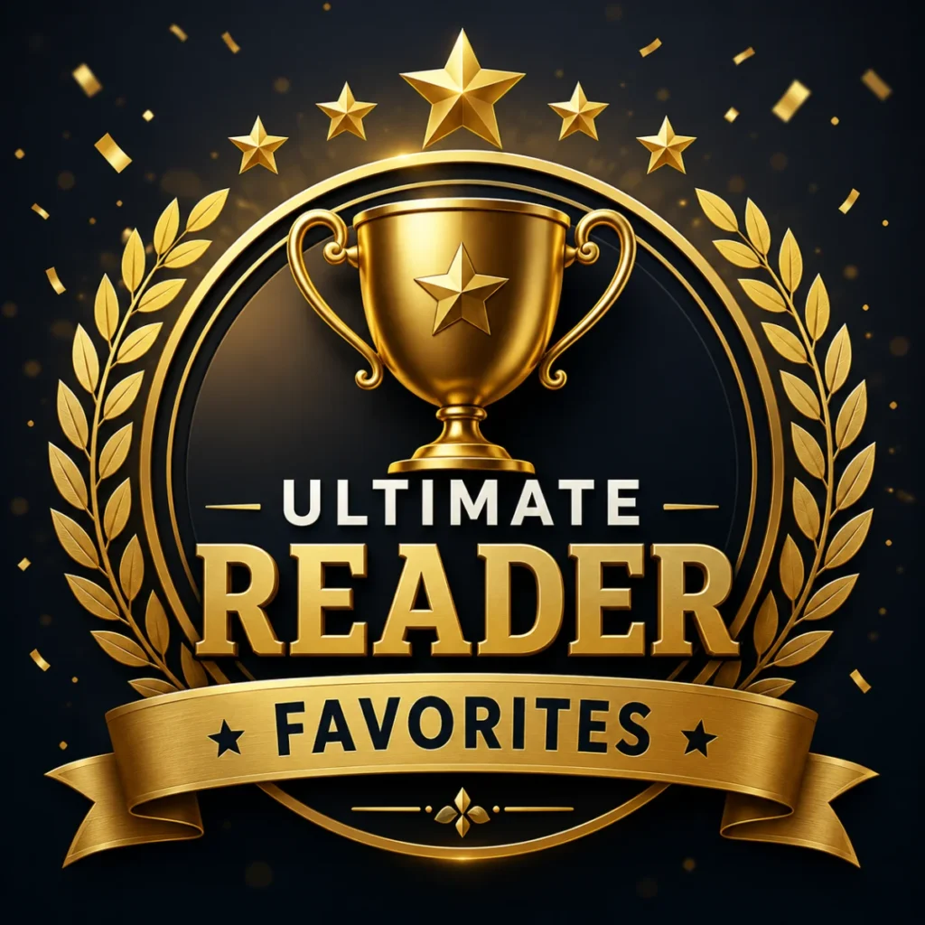 A visually appealing “Ultimate Reader Favorites” graphic featuring a trophy icon symbolizing top-rated books or most-loved reads.