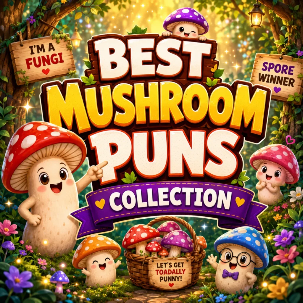 Best mushroom puns collection with cute and funny mushroom-themed design