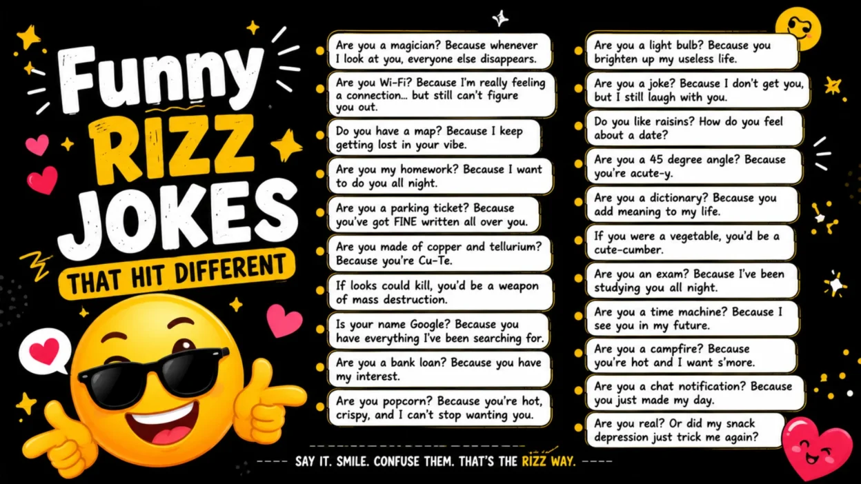 Funny rizz jokes that hit different with clever flirting, hilarious pickup lines, and laugh-out-loud romantic humor.