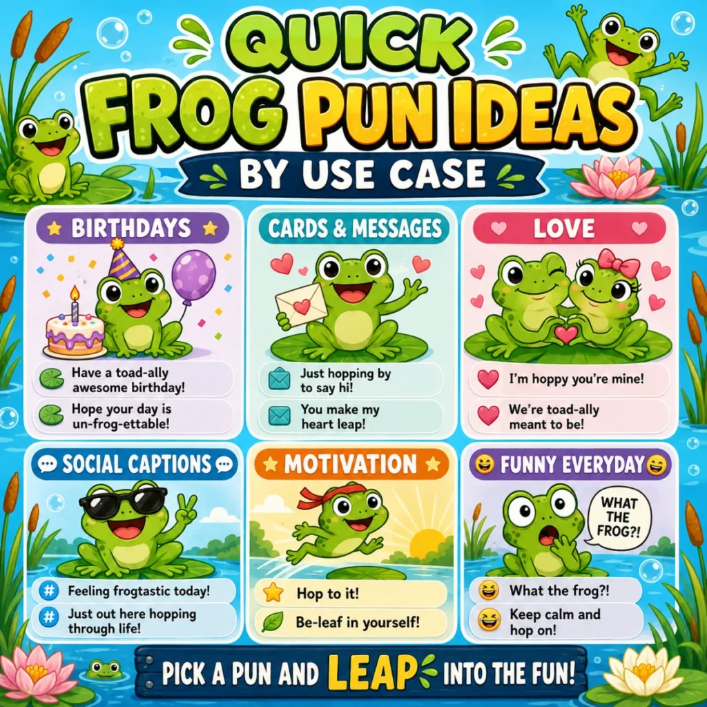 Quick Frog Pun Ideas by Use Case