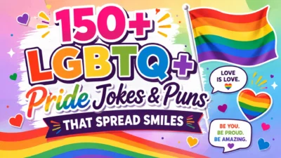 150+ LGBTQ+ Pride jokes and puns that spread smiles with colorful rainbow Pride graphics