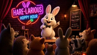 Bunny puns with a cute rabbit surrounded by carrots and funny speech bubbles