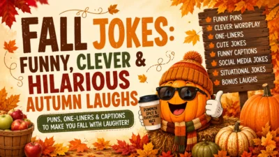 Fall jokes with funny pumpkins, autumn leaves, and hilarious seasonal humor