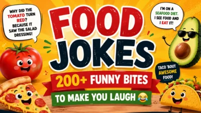 Food jokes featuring funny cartoon foods and 200+ hilarious bites to make you laugh