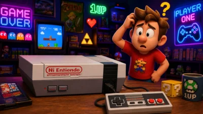 Nintendo in Spanish joke with funny gaming wordplay and gaming controller