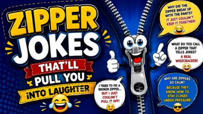 Zipper jokes cartoon featuring funny zipper puns and playful laughter